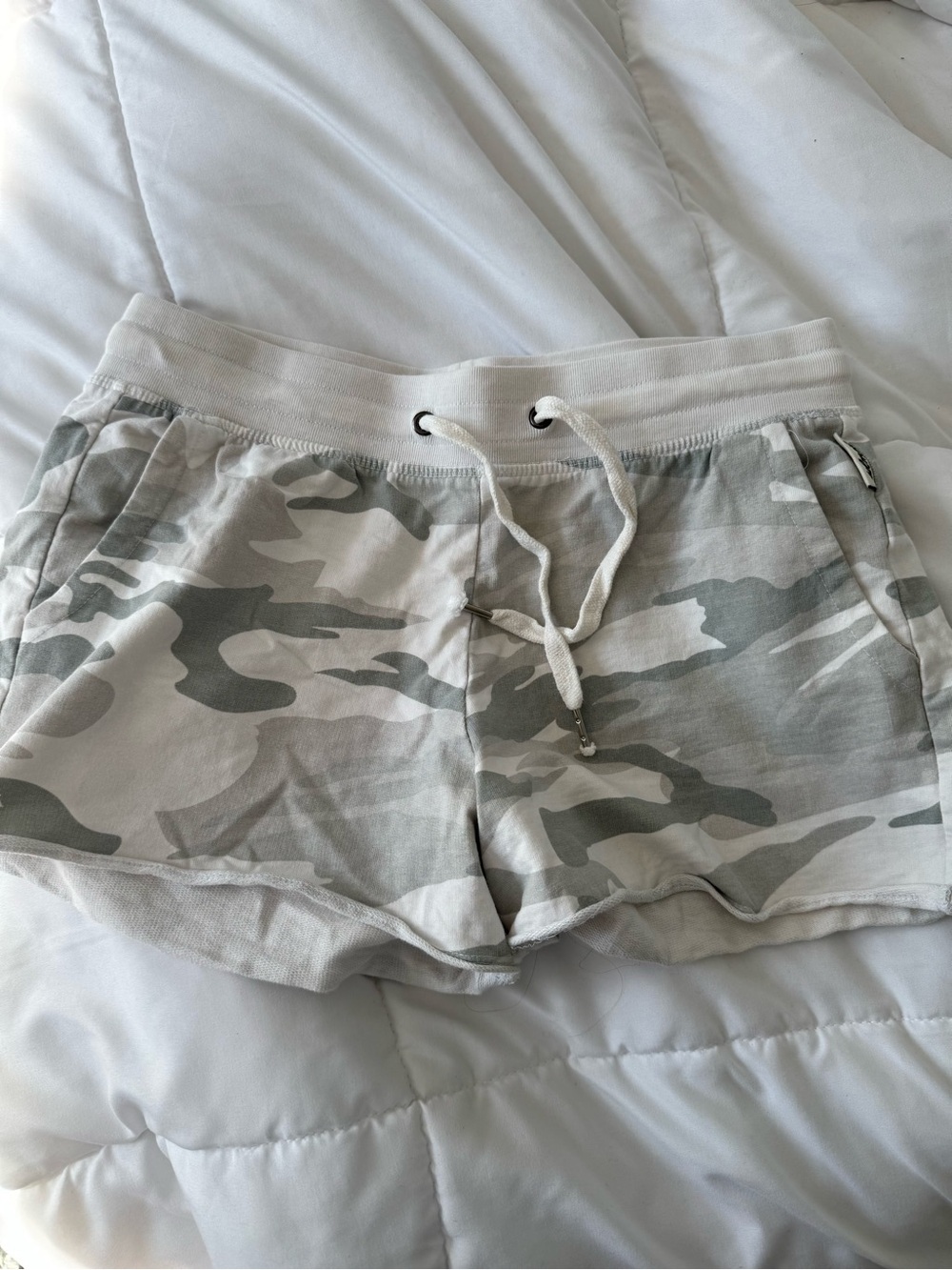 Women’s Light Gray Camo Drawstring Athletic Shorts